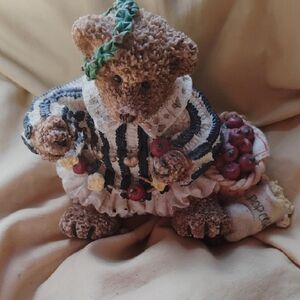 Charming Bear Figurine with Floral Accents